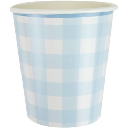 Grande scatola per feste a quadretti blu smerlati. n1