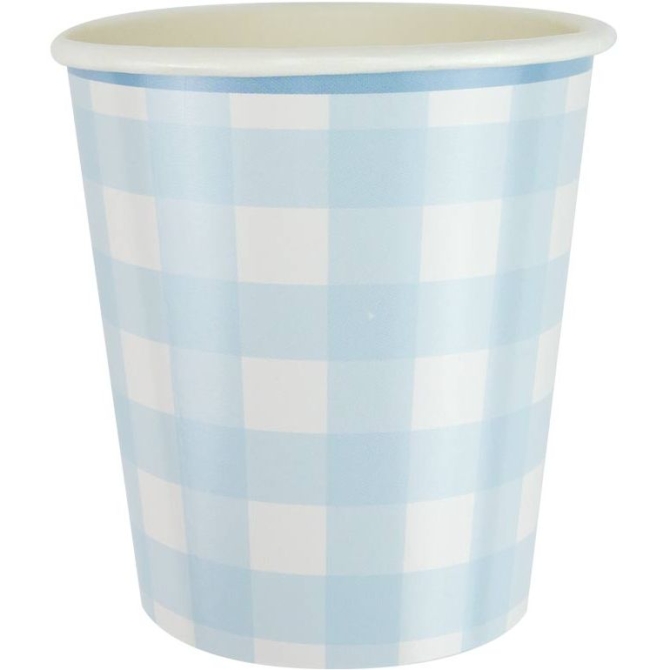 8 tazze smerlate a quadretti blu 