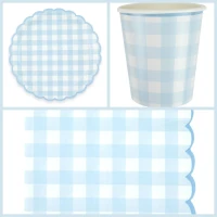 Scatola per feste a quadretti blu smerlati