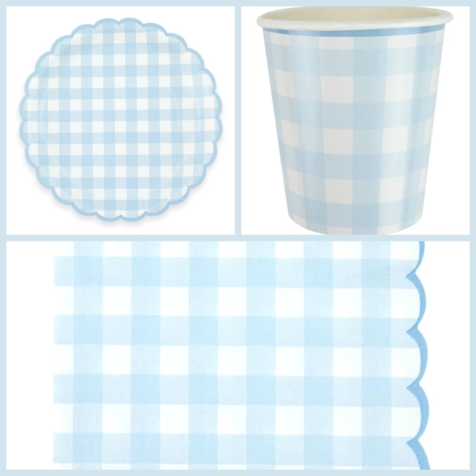 Scatola per feste a quadretti blu smerlati 