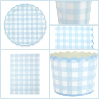 Grande scatola per feste a quadretti blu smerlati