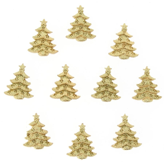 10 Mini Adesivi Abete Oro (3, 5 cm) - Resina 