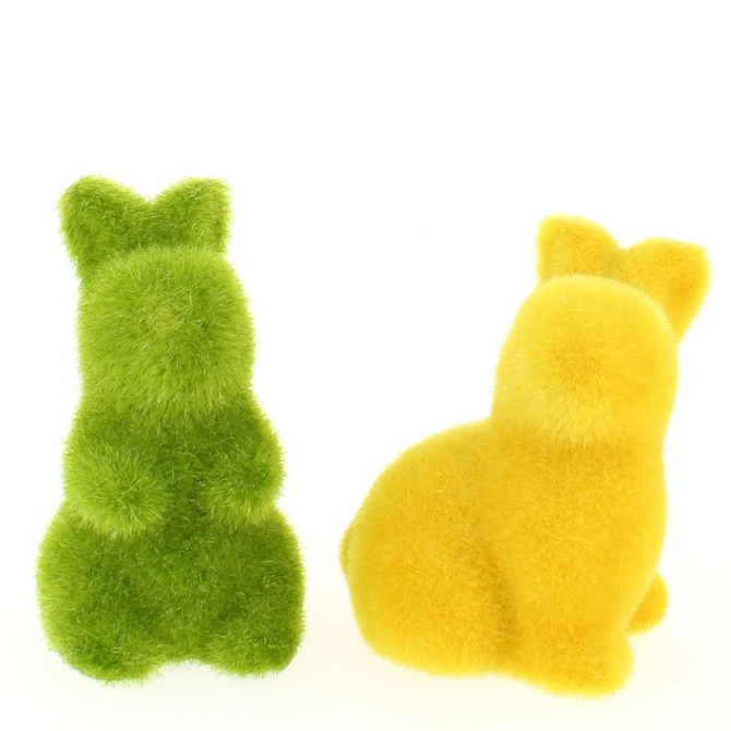2 Coniglietti Floccati Verde / Giallo in argilla - 8 cm 