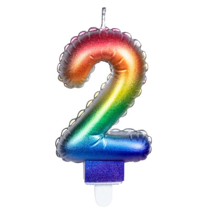 Candela Arcobaleno Numero 2 (8 cm) - Effetto Palloncino 