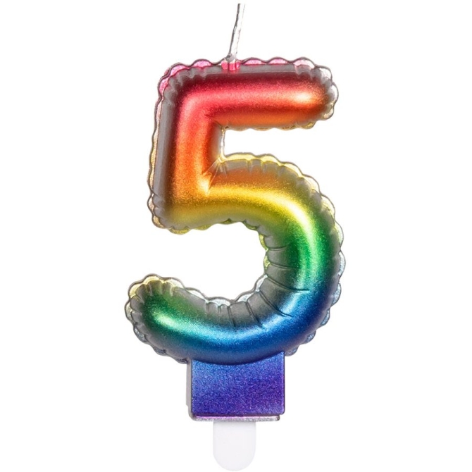 Candela Arcobaleno Numero 5 (8 cm) - Effetto Palloncino 