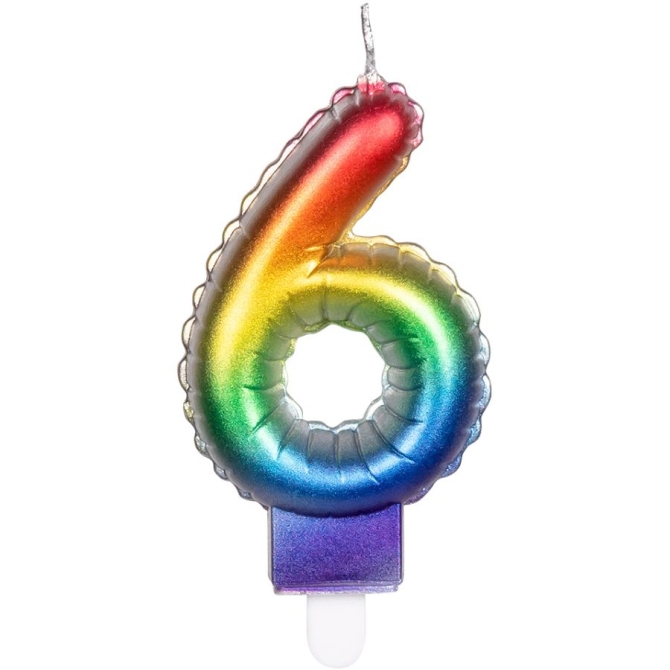 Candela Arcobaleno Numero 6 (8 cm) - Effetto Palloncino 
