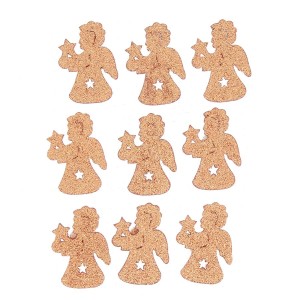 9 Angeli arancioni glitterati adesivi (3,5 cm) - Legno