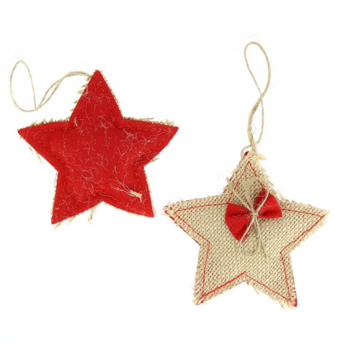 2 Stelle da Appendere (8 cm) - Feltro e Tela Grezza 