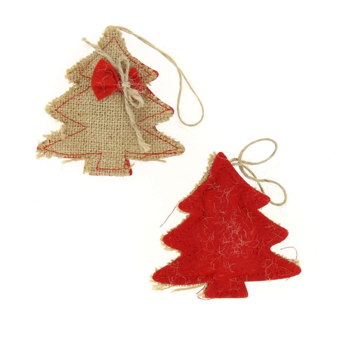 2 alberi di Natale appesi (8 cm) - Feltro e tela naturale 