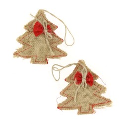 2 alberi di Natale appesi (8 cm) - Feltro e tela naturale. n1