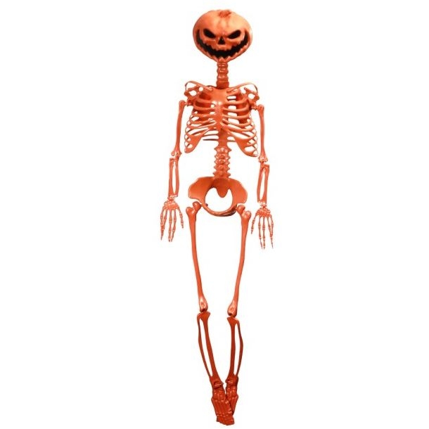 Scheletro Snodabile con Testa di Zucca Arancione � Summerween � 1 m 