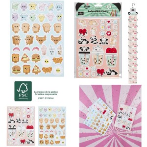 5 fogli di divertenti adesivi Kawaii