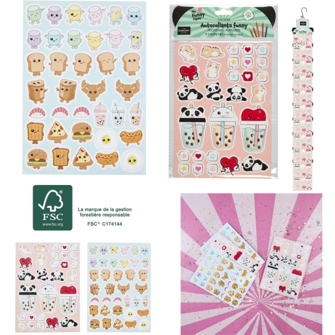 5 fogli di divertenti adesivi Kawaii 