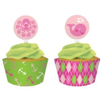 Kit 12 Pirottini decorativi e Decori Cupcakes Oceano Rosa