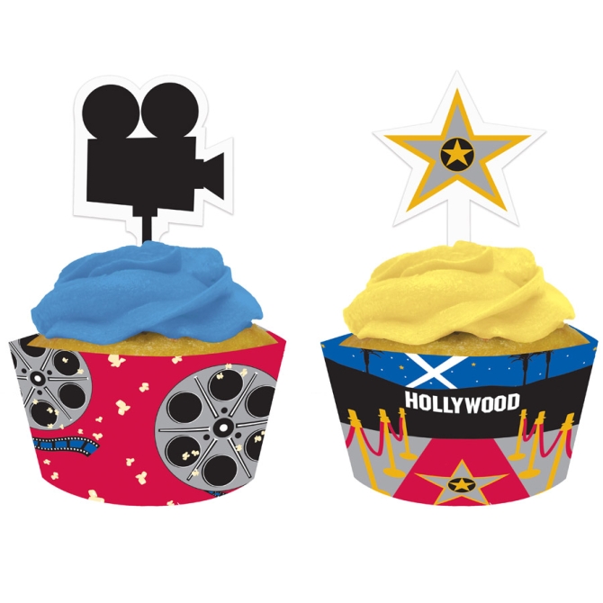 Kit 12 Wrapper e Decorazioni per cupcake Star di Hollywood 