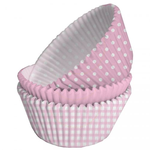 75 Pirottini per cupcake rosa/bianco 