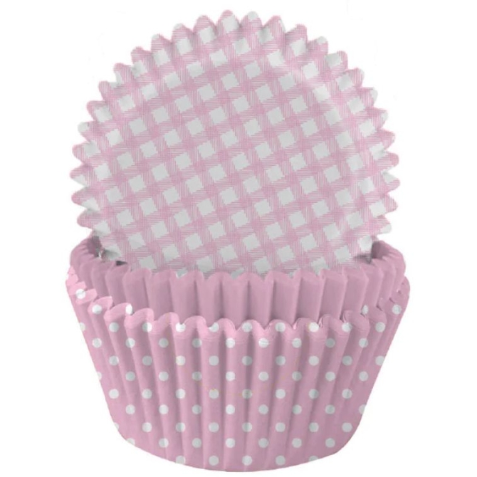 75 Pirottini per cupcake rosa / bianco 