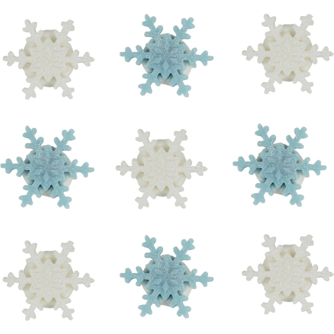 9 Fiocchi di Neve di zucchero Bianco / Blu 