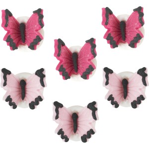 6 Piccole farfalle piccole rosa/fucsia (2,5 cm) - Pasta di zucchero