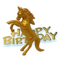 Statuetta con unicorno Happy birthday - Oro