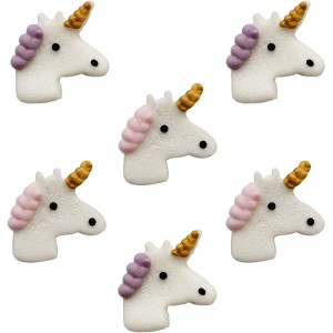 6 Teste di unicorno (3,5 cm) - Pasta di zucchero