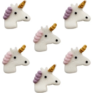 6 Teste di unicorno (3,5 cm) - Pasta di zucchero