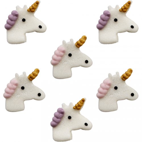 6 Teste di unicorno (3,5 cm) - Pasta di zucchero 