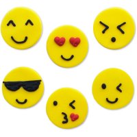 6 Decorazioni Smiley Emoticon (3 cm) - Zucchero