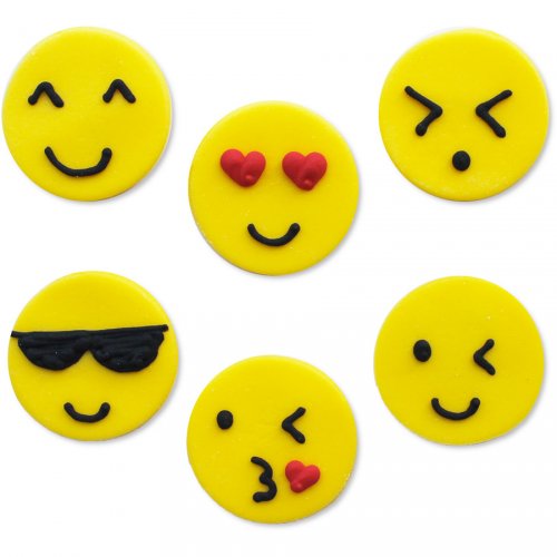6 Decorazioni Smiley Emoticon (3 cm) - Zucchero 