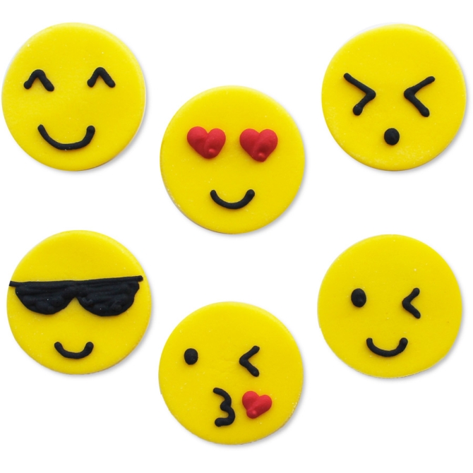 6 Decorazioni Smiley Emoticon (3 cm) - Zucchero 