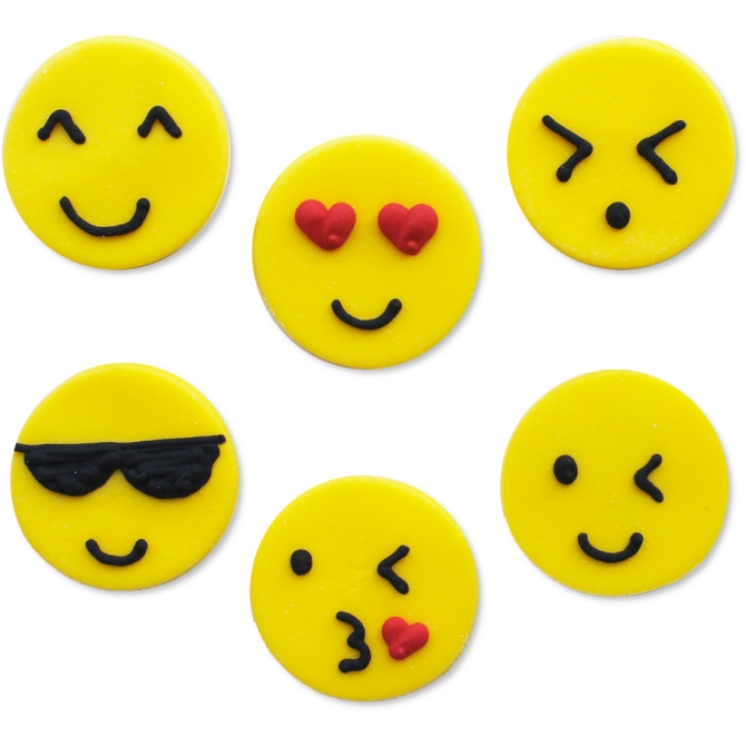 6 Decorazioni Smiley Emoticon (3 cm) - Zucchero 