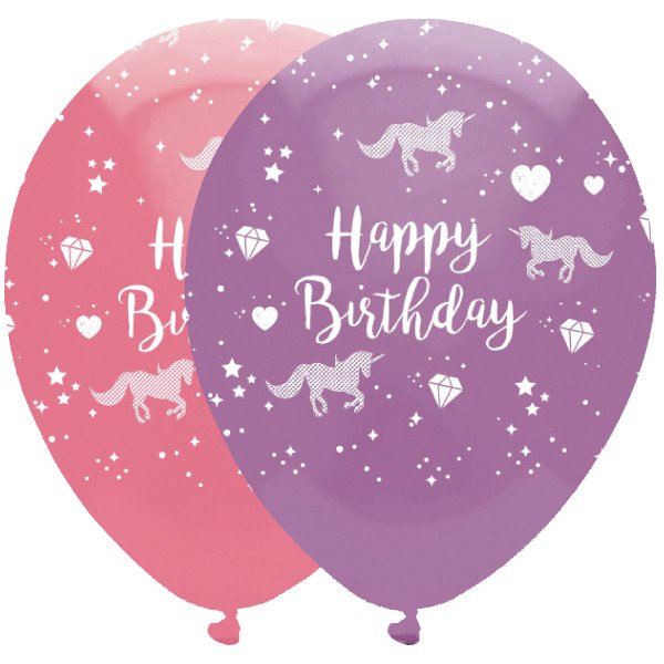 6 Palloncini Happy Birthday Unicorno Magico 