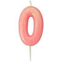 Candela Rosa Glitter Numero 0 (7 cm)