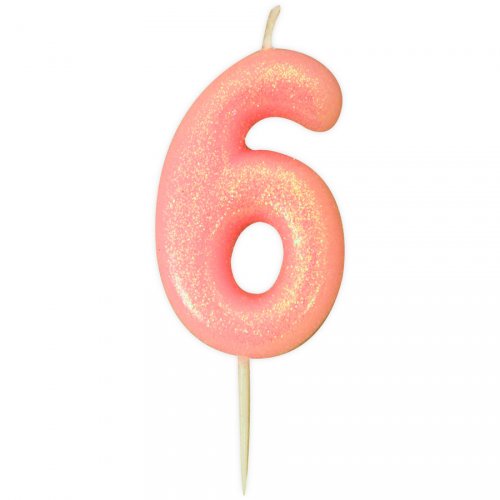 Candela Rosa Glitter Numero 6 (7 cm) 