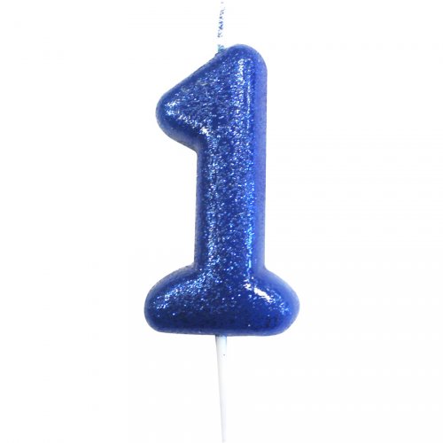Candela Blu Glitter Numero 1 (7 cm) 
