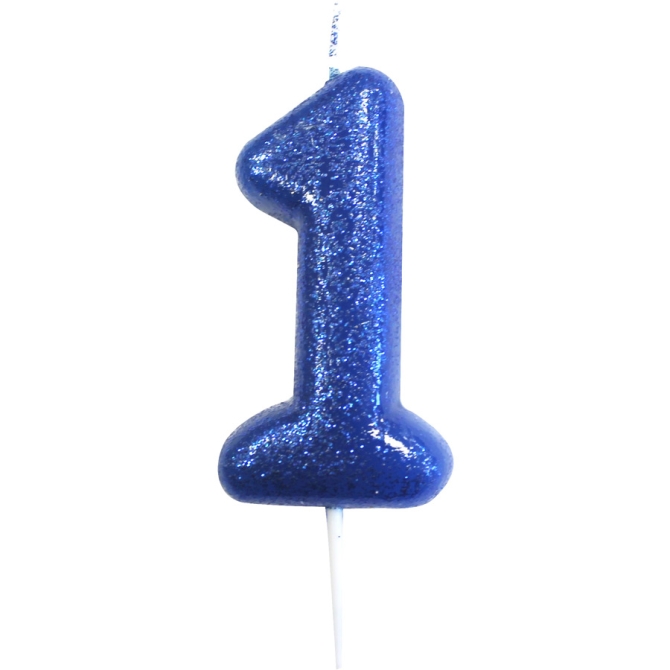 Candela Blu Glitter Numero 1 (7 cm) 