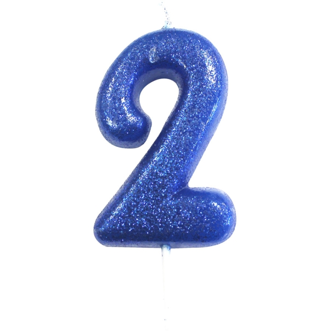 Candela Blu Glitter Numero 2 (7 cm) 