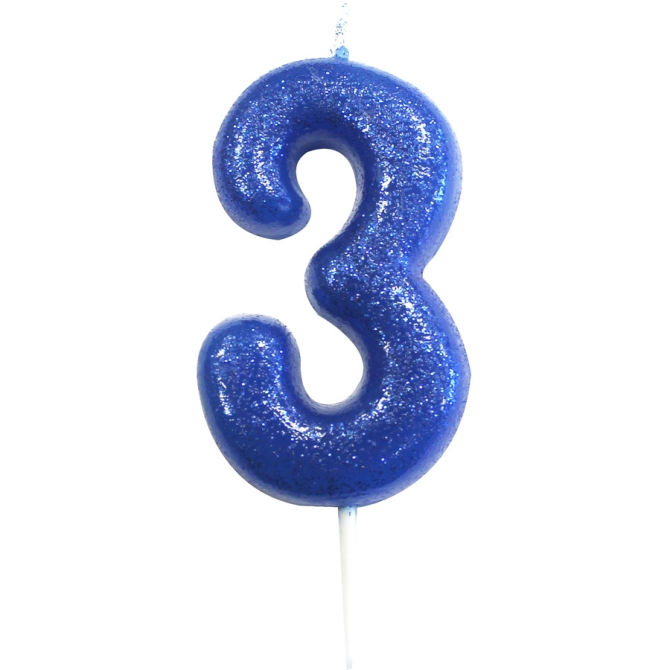 Candela Blu Glitter Numero 3 (7 cm) 