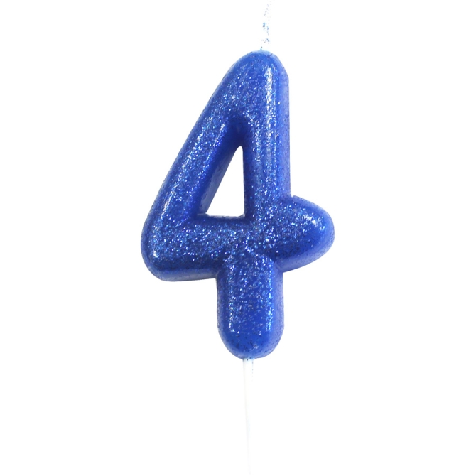 Candela Blu Glitter Numero 4 (7 cm) 