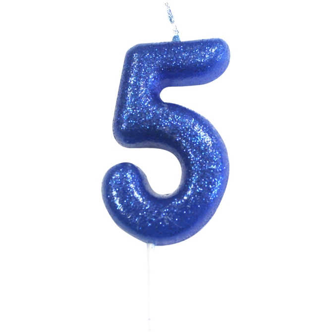 Candela Blu Glitter Numero 5 (7 cm) 