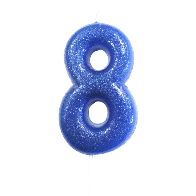 Candela Blu Glitter Numero 8 (7 cm) 