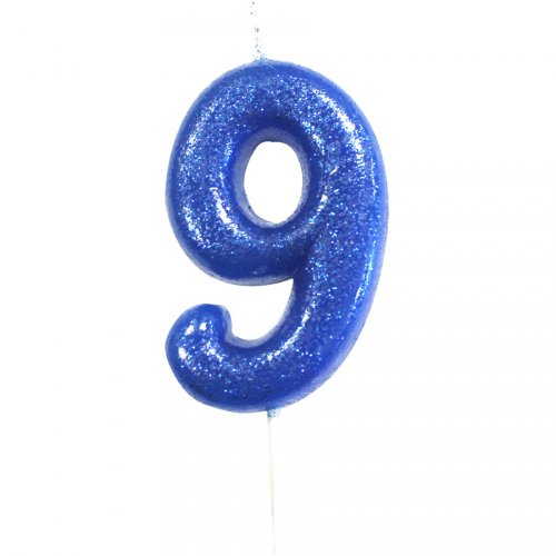 Candela Blu Glitter Numero 9 (7 cm) 