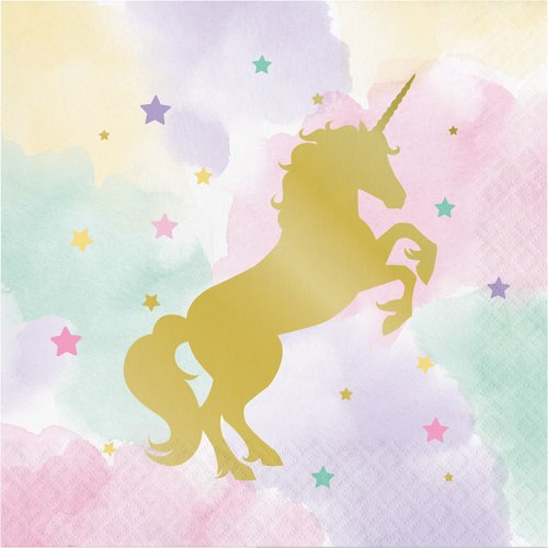 16 Tovaglioli Unicorno Rainbow Pastello 