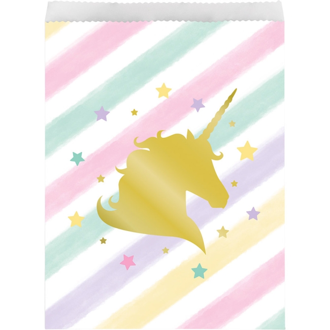 10 Sacchetti regalo Unicorno arcobaleno pastello 