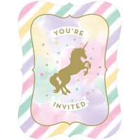 8 Inviti Unicorno Rainbow Pastello