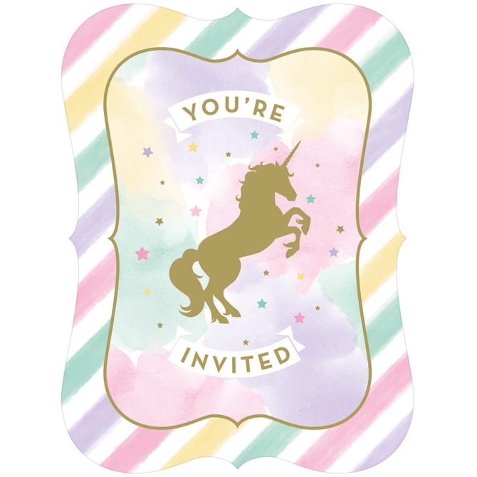 8 Inviti Unicorno Rainbow Pastello 