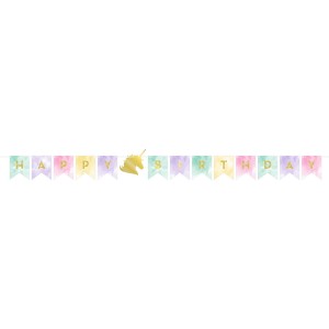 Ghirlanda Happy Birthday unicorno arcobaleno pastello (1,67 m)