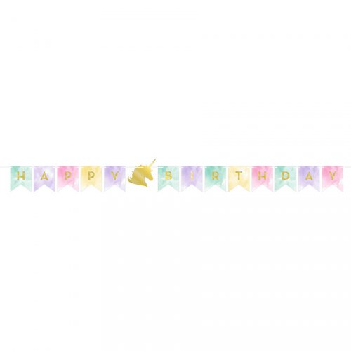 Ghirlanda Happy Birthday unicorno arcobaleno pastello (1,67 m) 