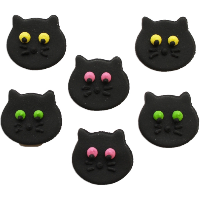 6 Decorazioni piatte in pasta di zucchero (3 cm) - Gatti neri 
