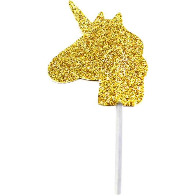 12 Stecchini con unicorno glitter oro (7 cm) 